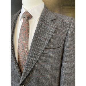 VTG Winston Hill 42R USA MADE Gray Windowpane‎ Basket Weave Wool Tweed Blazer